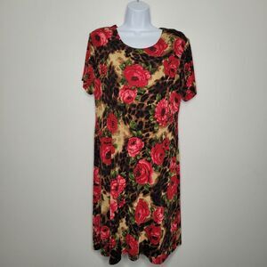 Vintage romantic floral rose print stretch knee length dress size xl NWT